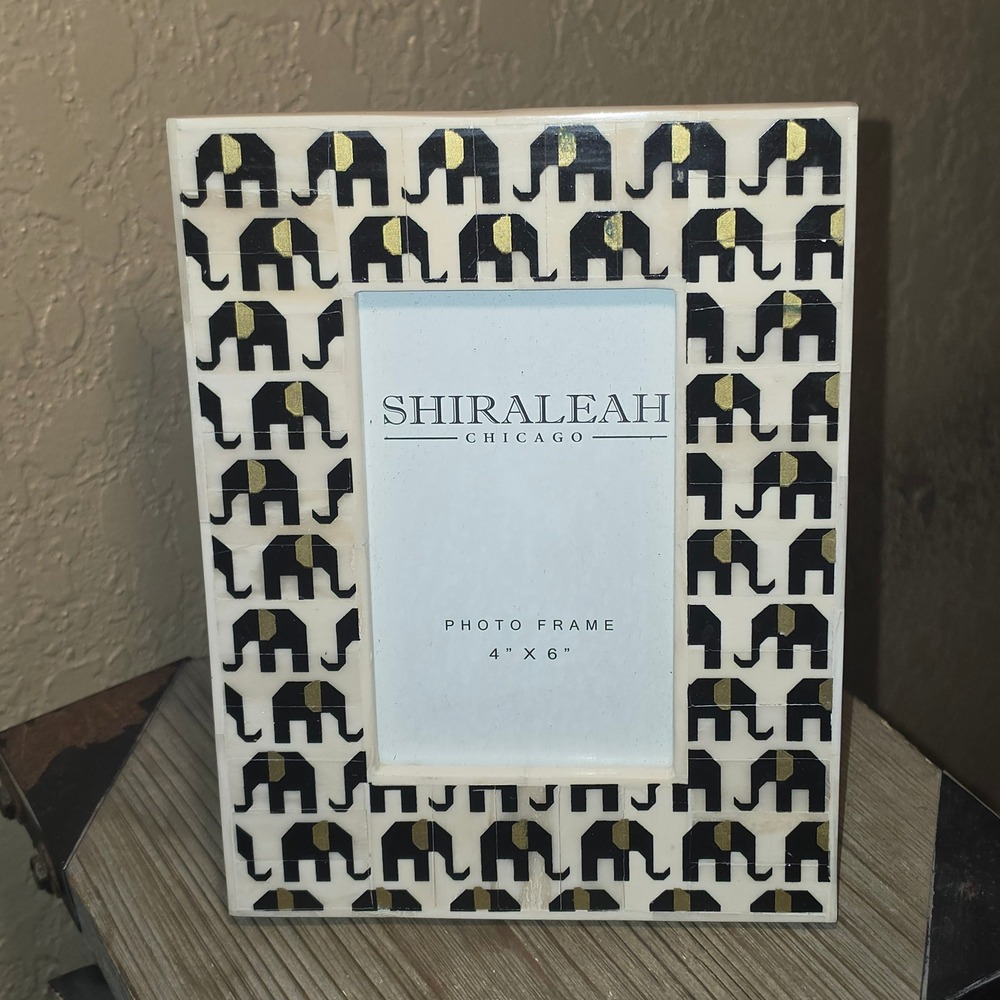 Shiraleah Chicago Elephant Bone Inlay Picture Frame 4x6 Black Gold Ivory Boho
